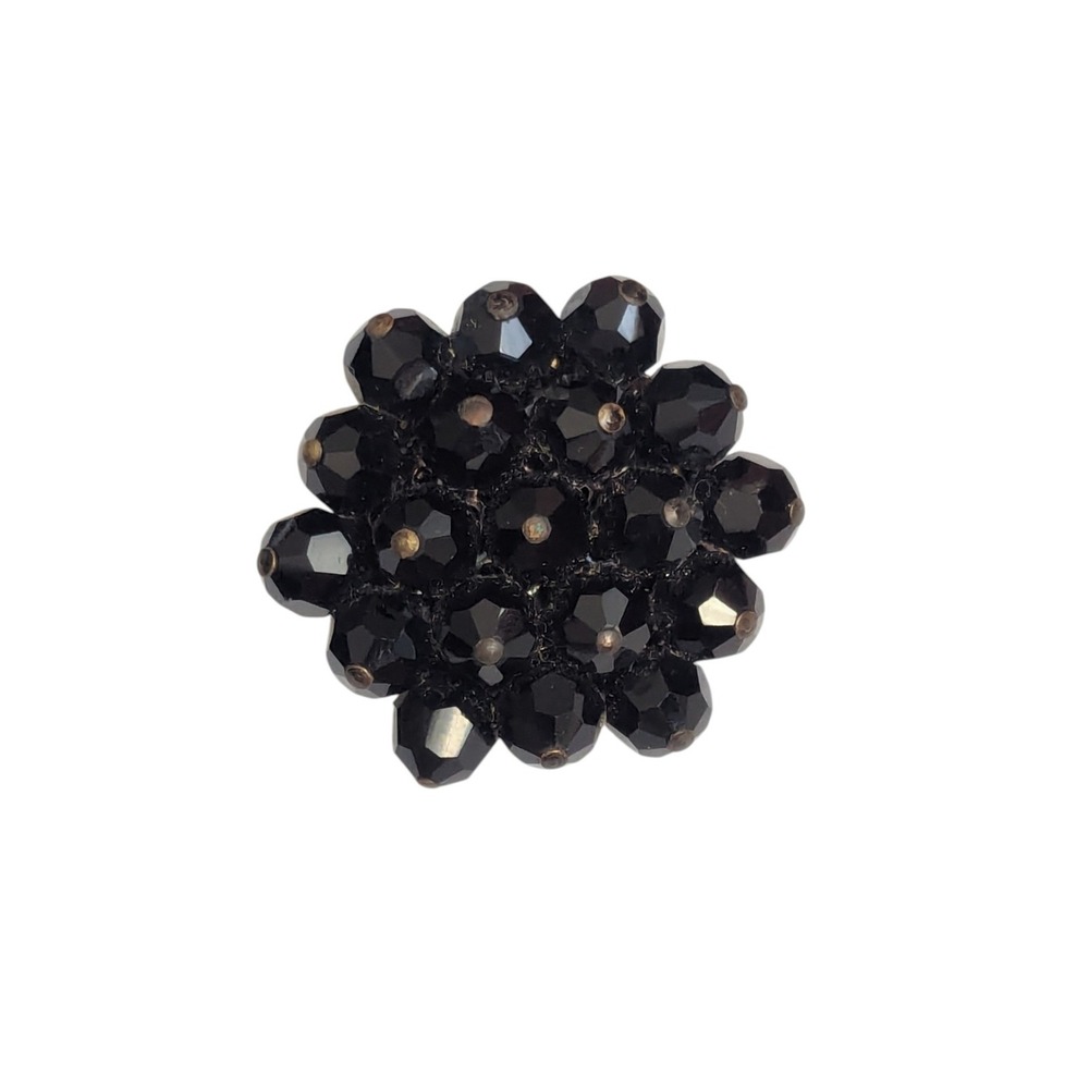 VTG 50s Black Glass Beaded Dome Brooch Pin Gold Tone Cluster MCM Whimsigoth